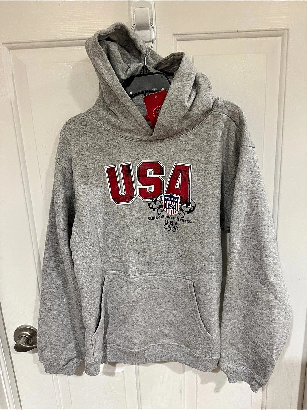 Team Apparel USOC Winter Empire Hood USA Hoodie Gray & Red Large B38